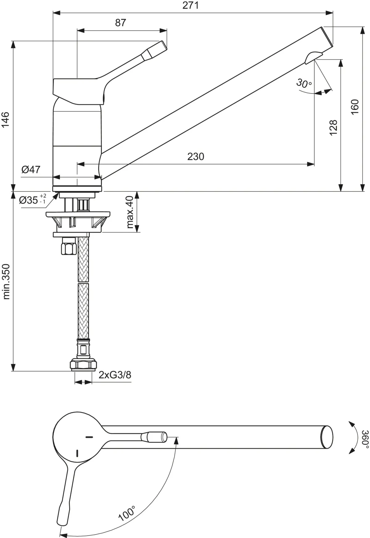 Küchenarmatur Ceralook, Ausladung 230mm, Chrom