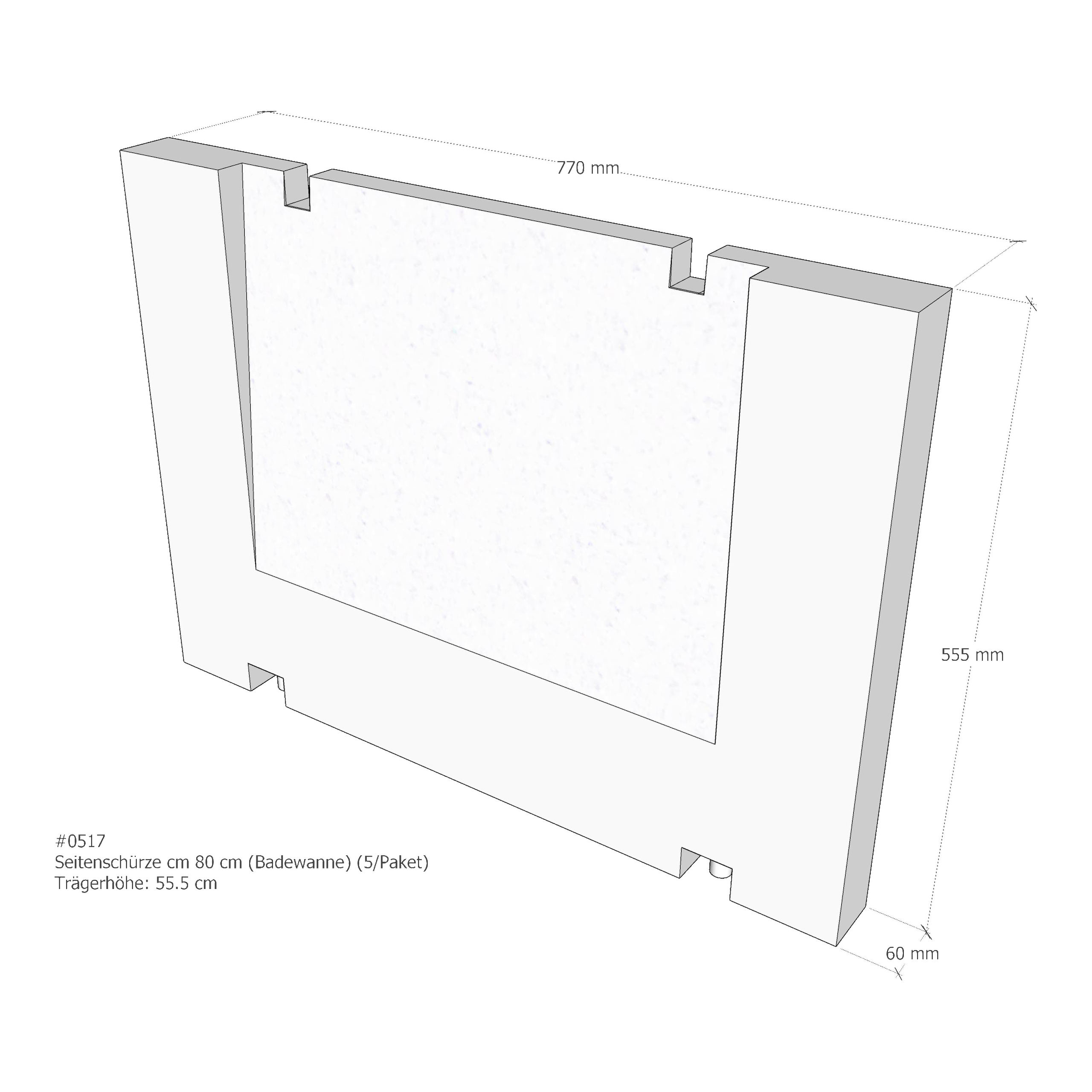 Seitenschürze für Badewanne 77 × 3 × 55,5 cm