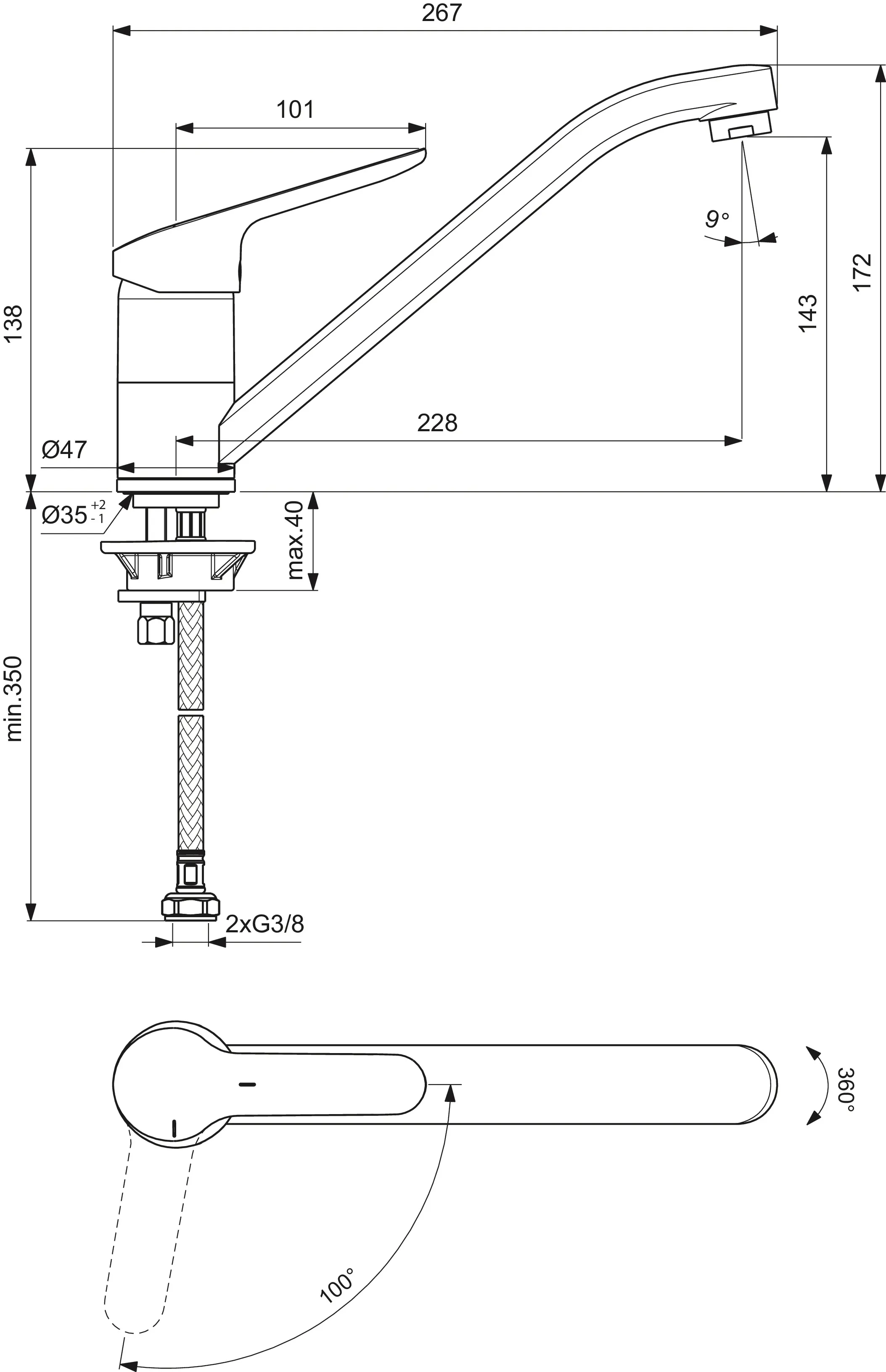 Küchenarmatur Ceraflex, mit Rohrauslauf, Ausladung 228 mm, Chrom Küchenarmatur Ceraflex, mit Rohrauslauf, Ausladung 228 mm, Chrom