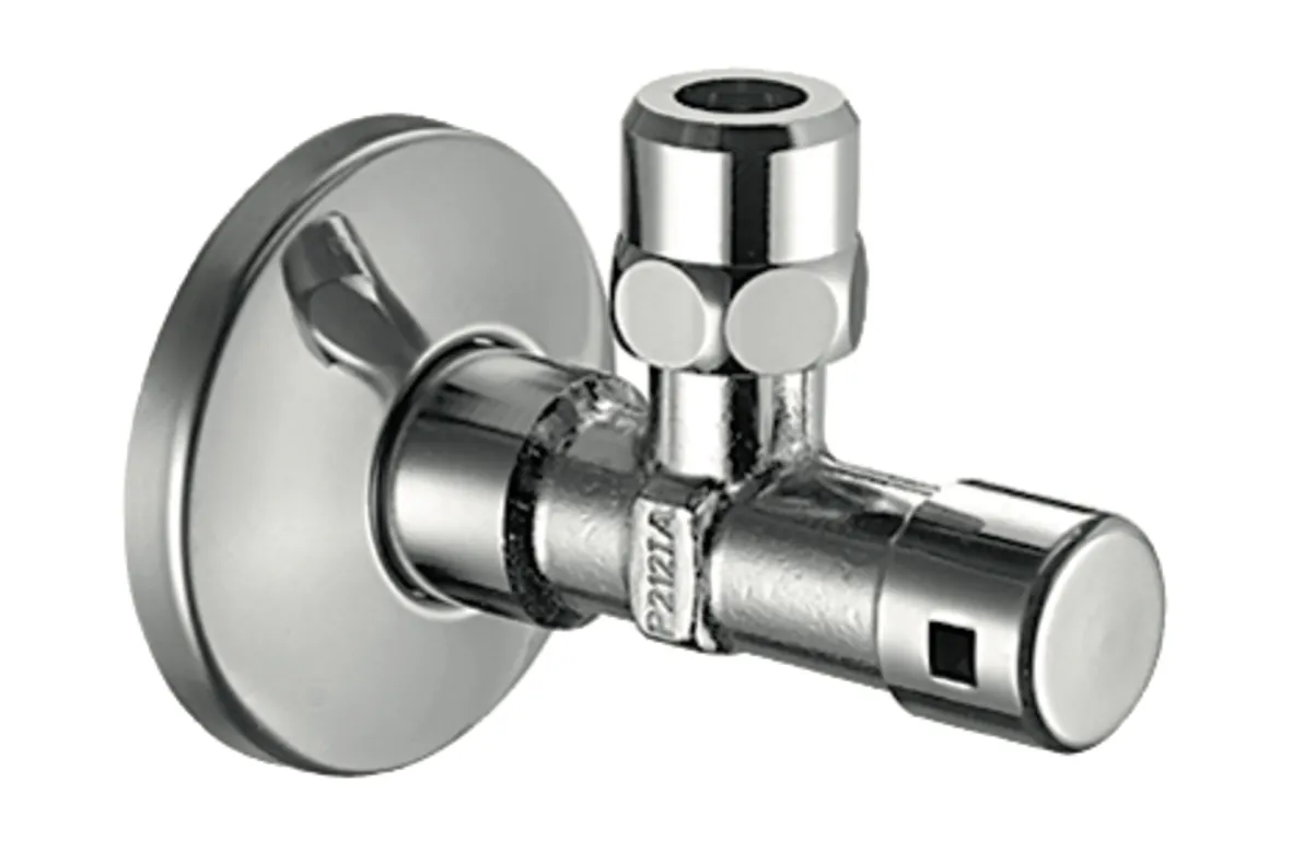 Eckventil mit Regulierfunktion und gesicherter Betätigung, Gesicherte Betätigung, Schubrosette Ø 54 mm, DN 15 G 1/2 AG mit ASAG easy, Ø 10 mm (DN 10 G 3/8 AG), chrom