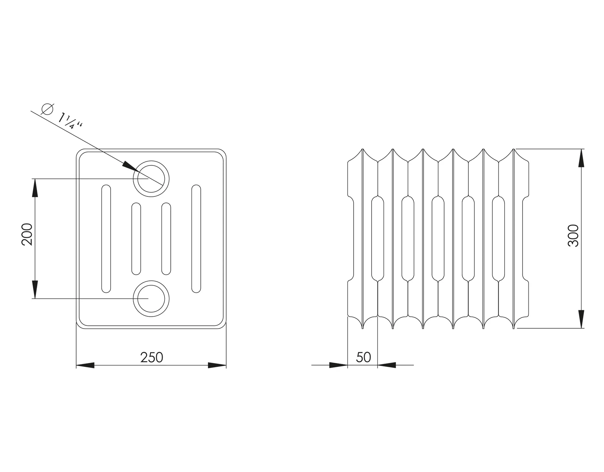 ASW Stahlradiator pulverbeschichtet 38 Glieder Nabenabstand 200 mm „HG-TEC“ 30 × 25 cm