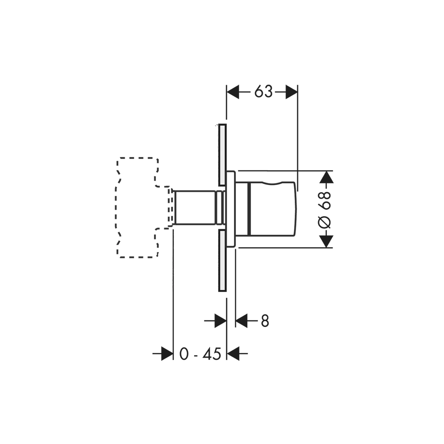 Absperrventil Axor Uno Fertigset chrom mit Zerogriff