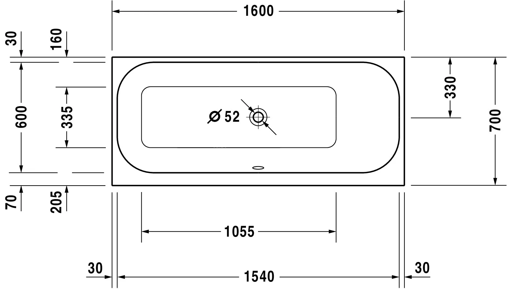 Duravit Badewanne „Happy D.2“ rechteck 160 × 70 cm