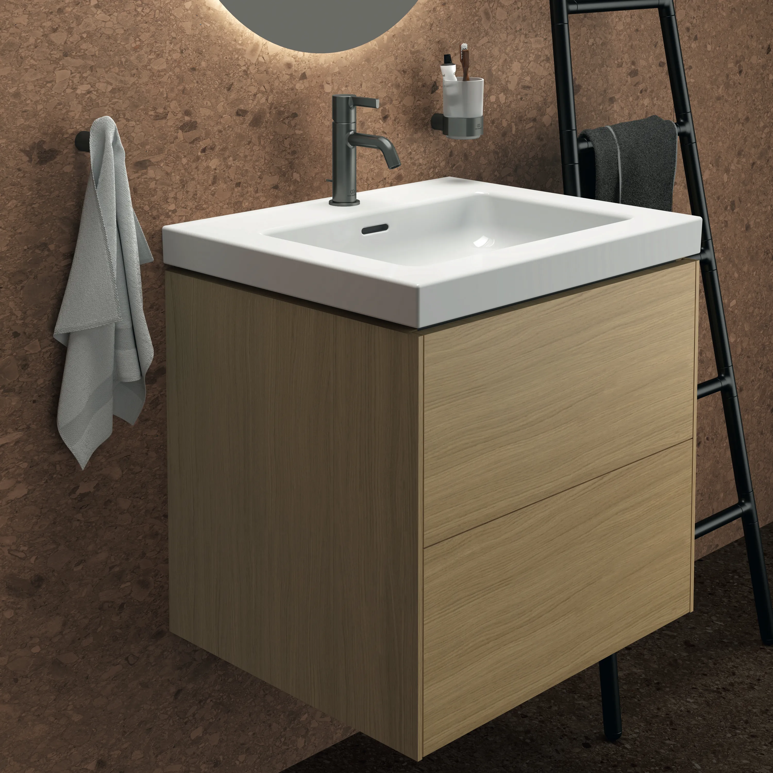 Ideal Standard Waschtischunterschrank „Conca“ 60 × 55,5 × 50,5 cm Eiche hell Furnier