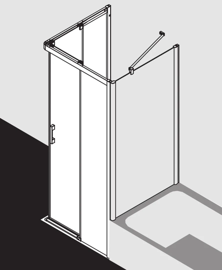 Kermi Duschtür Eckeinstieg 2-teilig (Gleittüren bodenfrei) Halbteil links „PEGA“ Glas Klar, Profile Silber Hochglanz, BV: 770 - 790 mm GAK: 755 - 775 mm WE: 780 - 800 mm H: 1850 mm