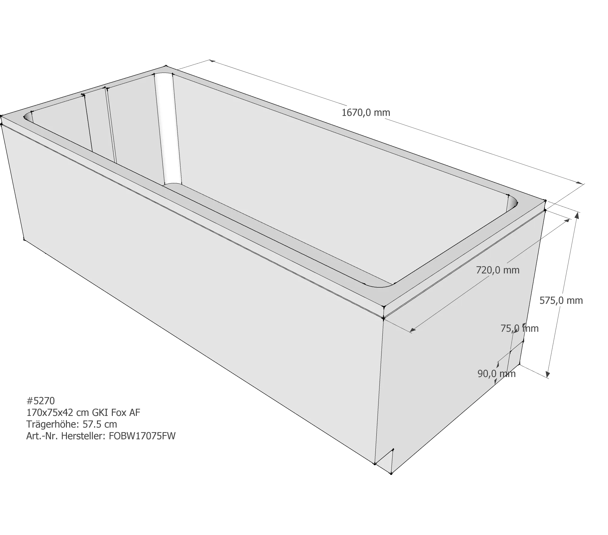 Duschwannenträger passend für GKI Fox 170 × 75 × 42 cm