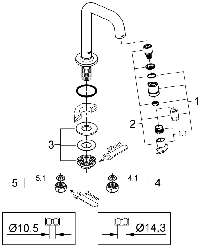 Waschtisch-Standventil Universal 20202, 7°-Auslauf, chrom