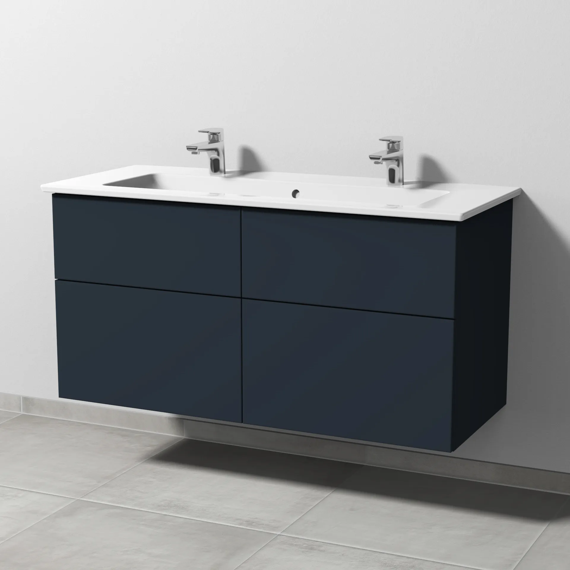 Keramik-Waschtisch-Set mit Waschtischunterschrank „3way“ 115,5 × 47,7 × 59,1 cm in Marine (matt), mit Hahnlochbohrung, Becken mittig