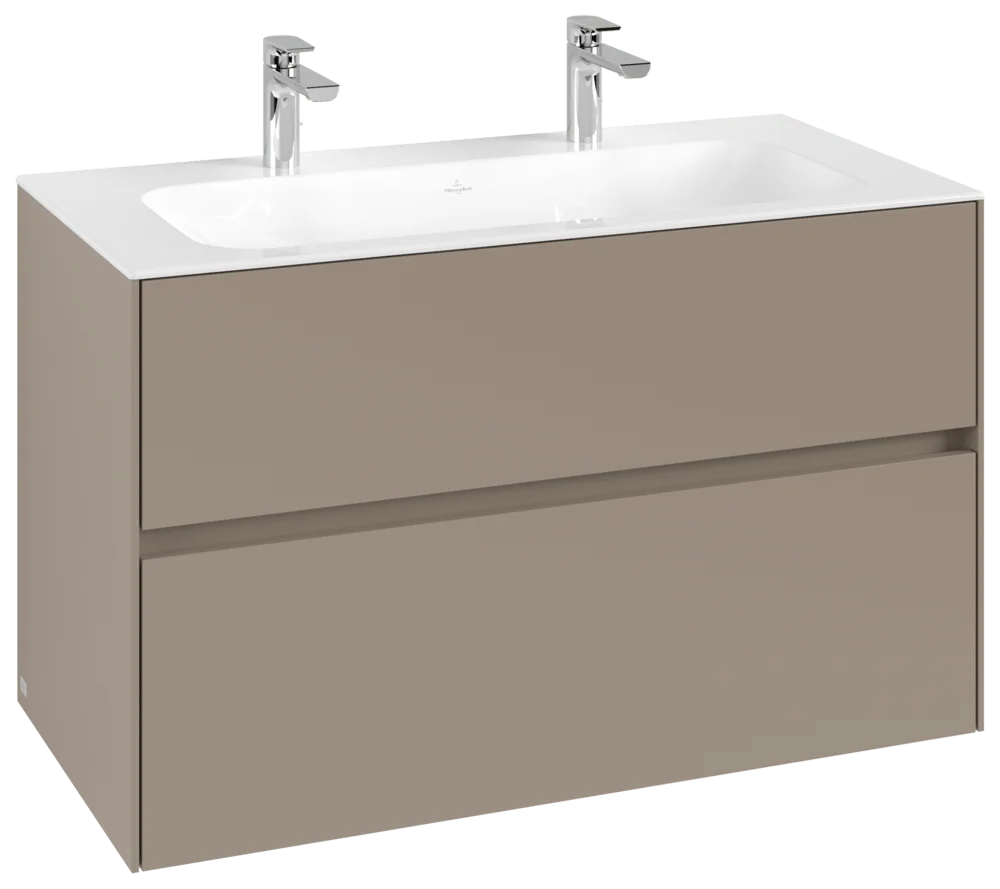 Villeroy & Boch Waschbeckenunterschrank Collaro, eckig, Taupe, 996x603x498 mm, 2 Auszüge mit SoftClosing, 2 Waschbecken