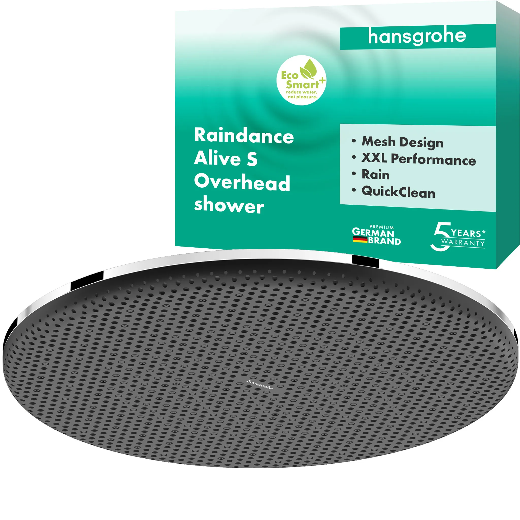 Hansgrohe Raindance Alive S Kopfbrause 300 mm, 1 Strahl, EcoSmart+, Chrom, verstellbarer Winkel, DropGuard, G 1/2