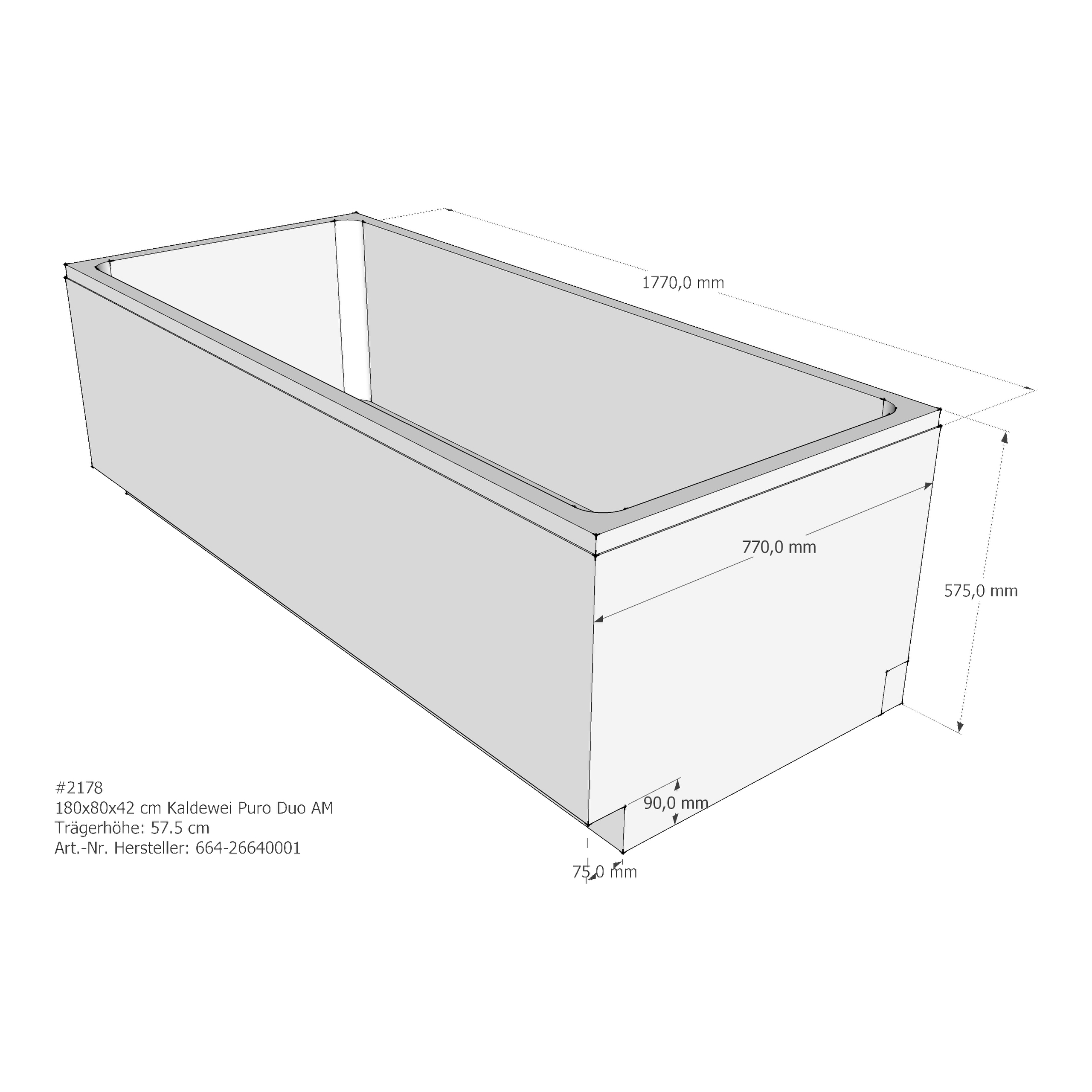 Badewannenträger für Kaldewei Puro Duo 180 × 80 × 42 cm Breite: 80 cm / Länge: 180 cm Badewannenträger für Kaldewei Puro Duo 180 × 80 × 42 cm Breite: 80 cm / Länge: 180 cm