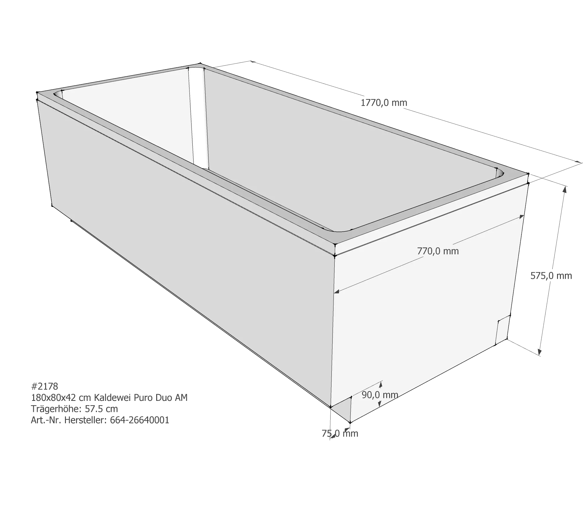 Badewannenträger für Kaldewei Puro Duo 180 × 80 × 42 cm Breite: 80 cm / Länge: 180 cm Badewannenträger für Kaldewei Puro Duo 180 × 80 × 42 cm Breite: 80 cm / Länge: 180 cm