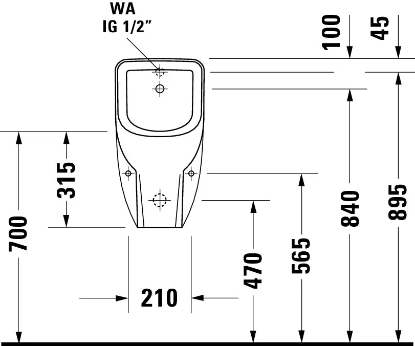 Urinal Nohne 1,565mm,rimmless weiß hgl., Zulauf von Hinten Urinal Nohne 1,565mm,rimmless weiß hgl., Zulauf von Hinten