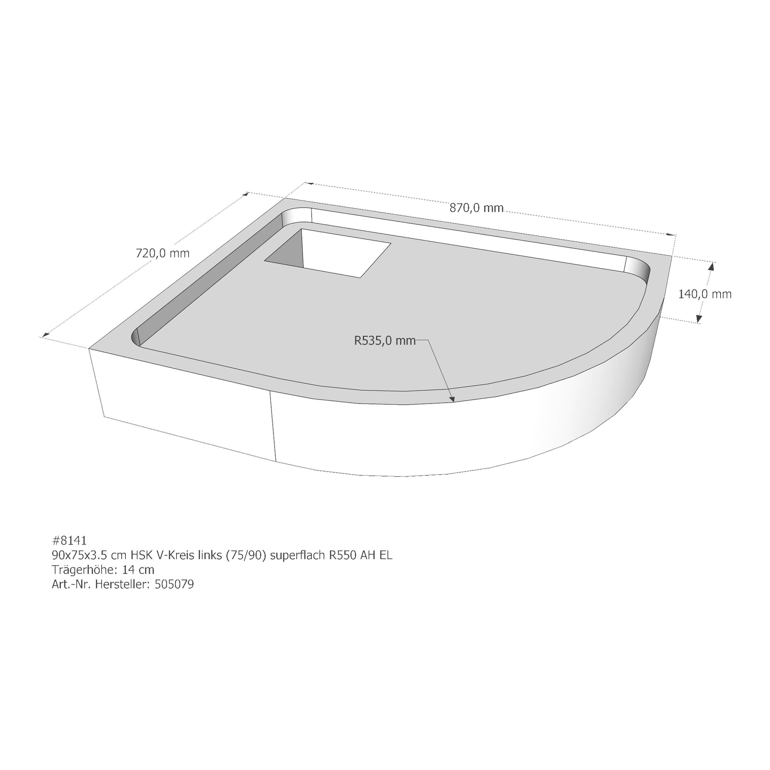 Duschwannenträger für HSK Viertelkreis links superflach links 75 × 90 × 2,5 cm Duschwannenträger für HSK Viertelkreis links superflach links 75 × 90 × 2,5 cm