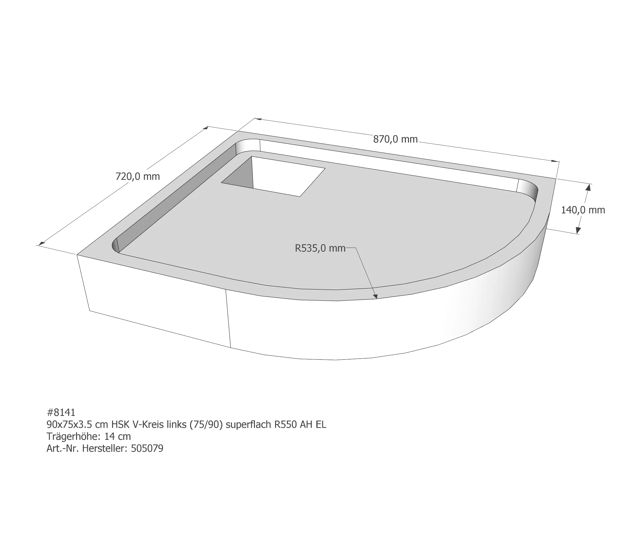 Duschwannenträger für HSK Viertelkreis links superflach links 75 × 90 × 2,5 cm Duschwannenträger für HSK Viertelkreis links superflach links 75 × 90 × 2,5 cm