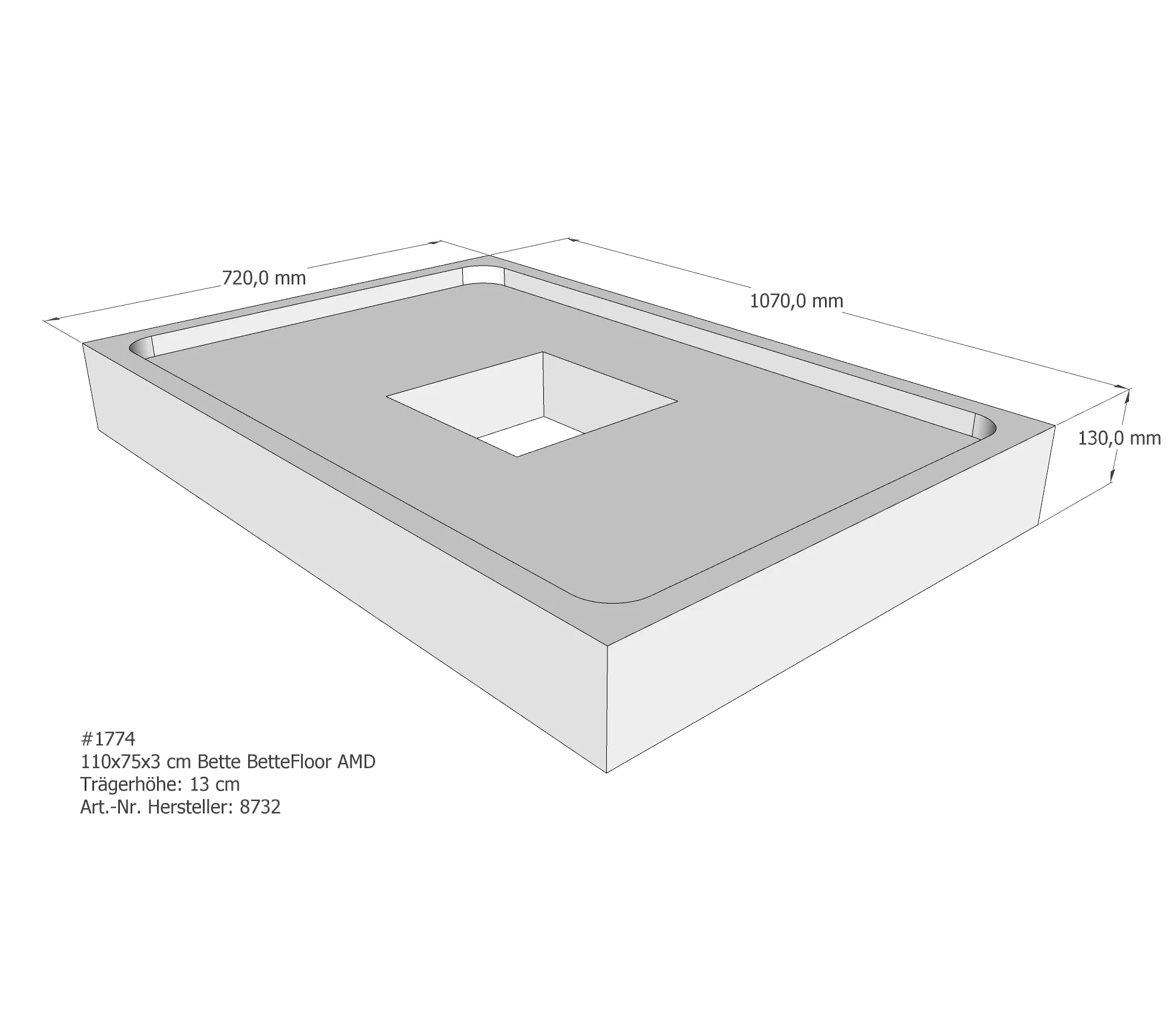 Duschwannenträger für Bette Floor 110 × 75 × 3 cm Breite: 75 cm / Länge: 110 cm Duschwannenträger für Bette Floor 110 × 75 × 3 cm Breite: 75 cm / Länge: 110 cm