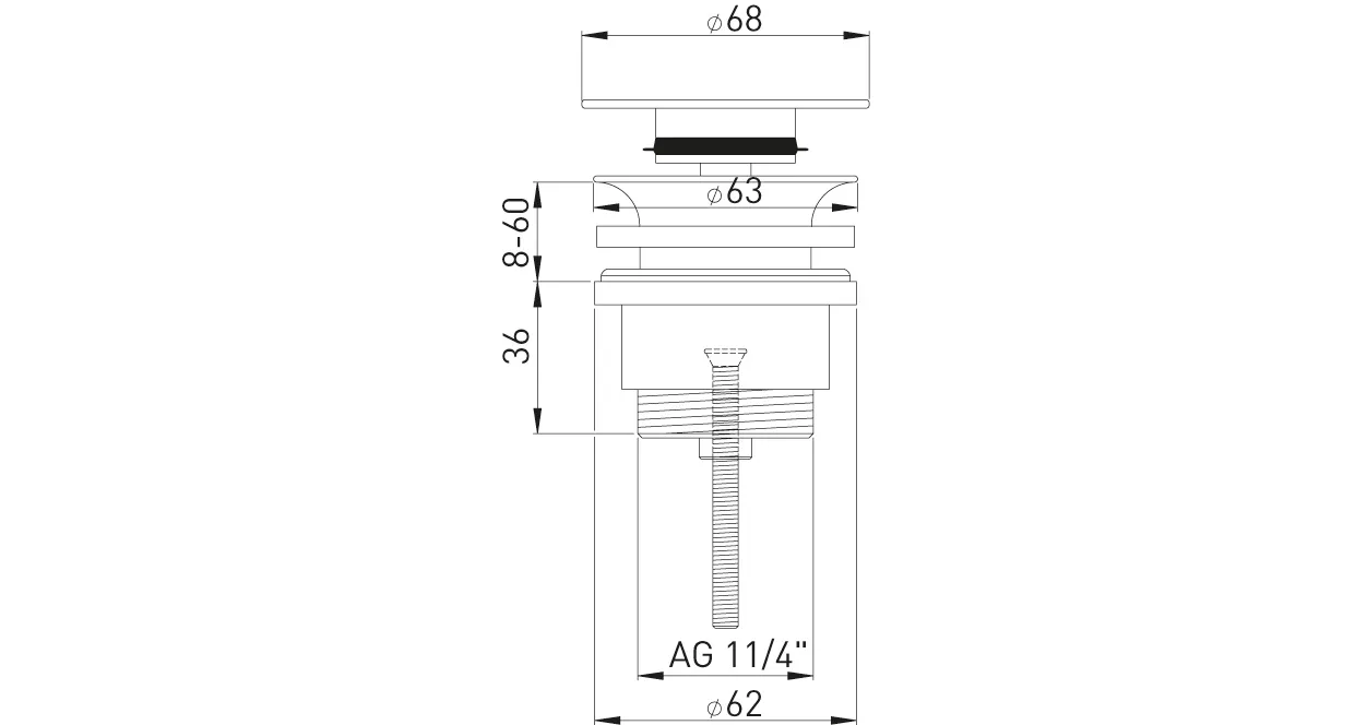 Design-Universalventil 1 1/4“ x D= 63 mm D= 68 mm, verchromt, rund verschließbar