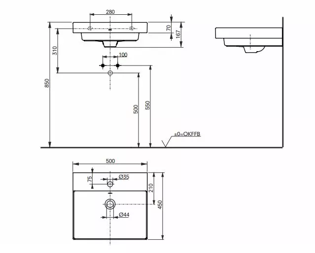 Toto Wandwaschtisch „CS“ 500 × 450 × 167 mm in weiß Toto Wandwaschtisch „CS“ 500 × 450 × 167 mm in weiß