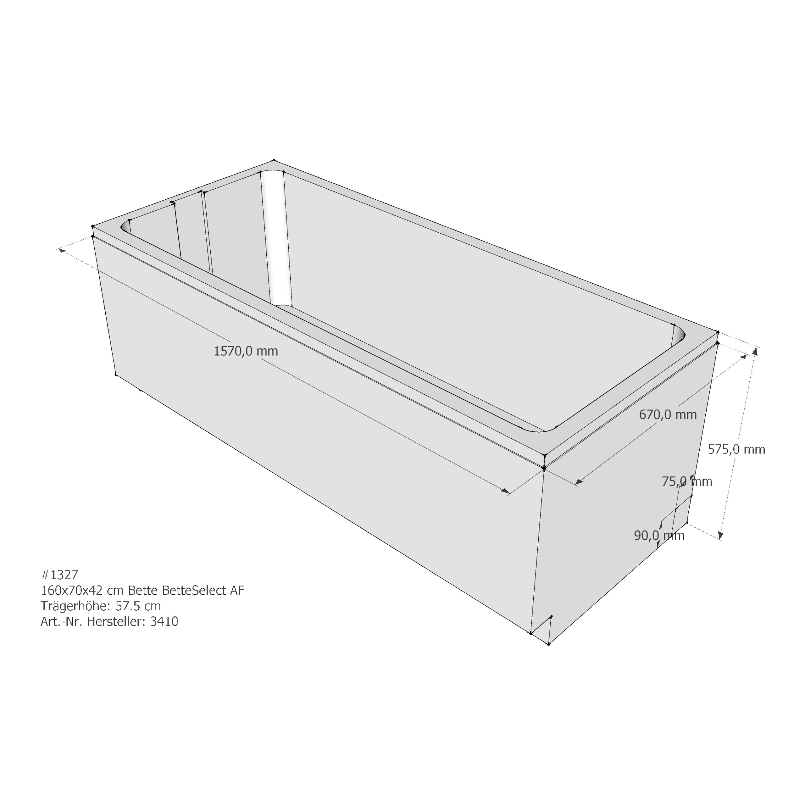 Badewannenträger für Bette Select 160 × 70 × 42 cm Breite: 70 cm / Länge: 160 cm Badewannenträger für Bette Select 160 × 70 × 42 cm Breite: 70 cm / Länge: 160 cm