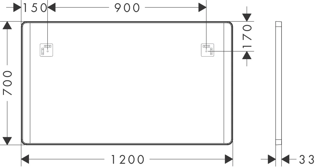 Hansgrohe Xarita Lite Q Spiegel mit seitlicher LED-Beleuchtung, Mattschwarz, 1200 x 700 mm, Wandmontage