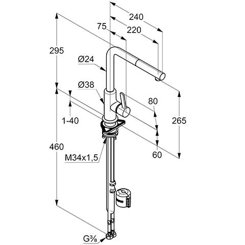 Kludi L-INE S Spültisch-EHM seitl. Steuerung herausziehbarer Auslauf chrom/weiß matt
