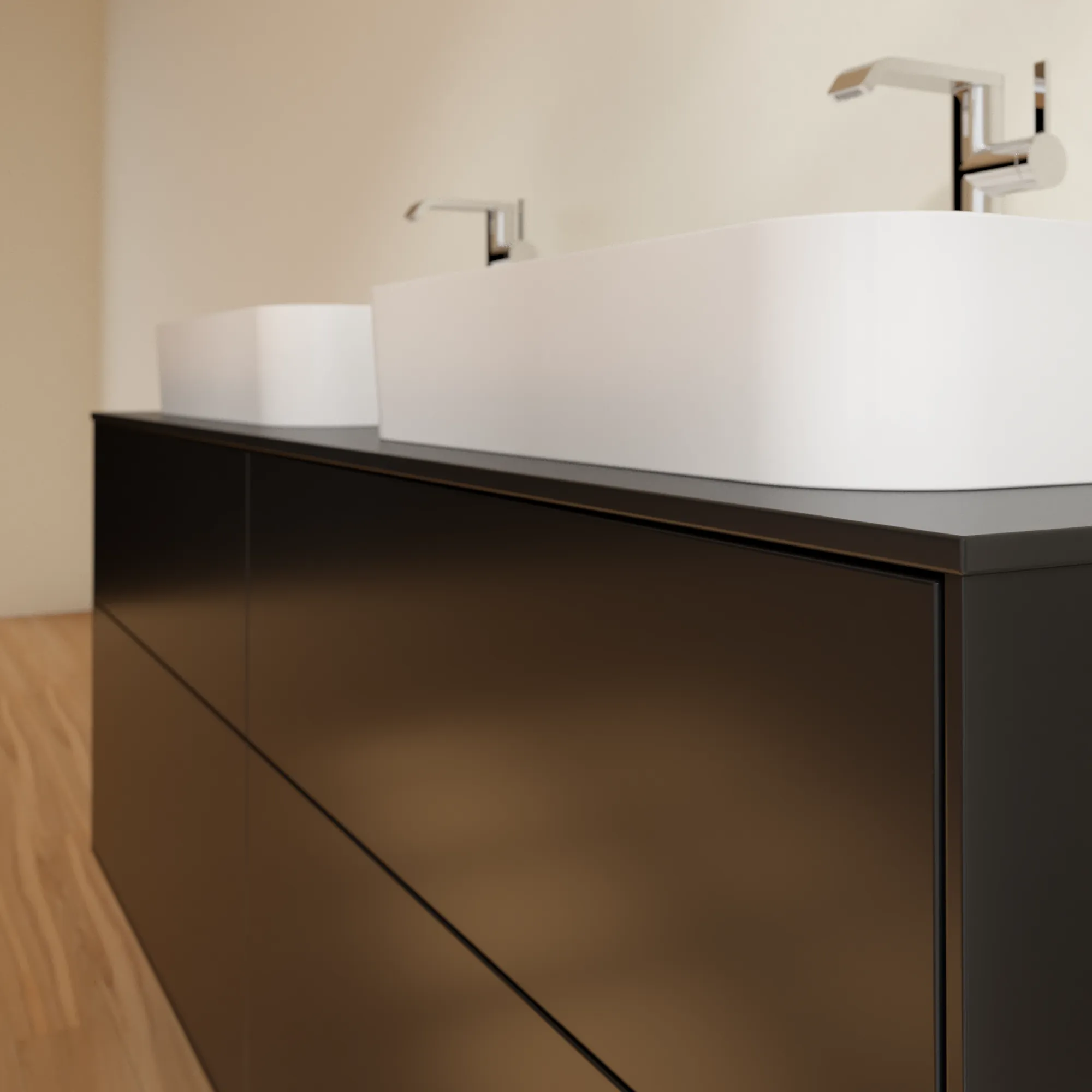Villeroy & Boch Waschtischunterschrank „Finion“ für Schrankwaschtisch 1600 × 603 × 501 mm Black Matt Lacquer, für links und rechts
