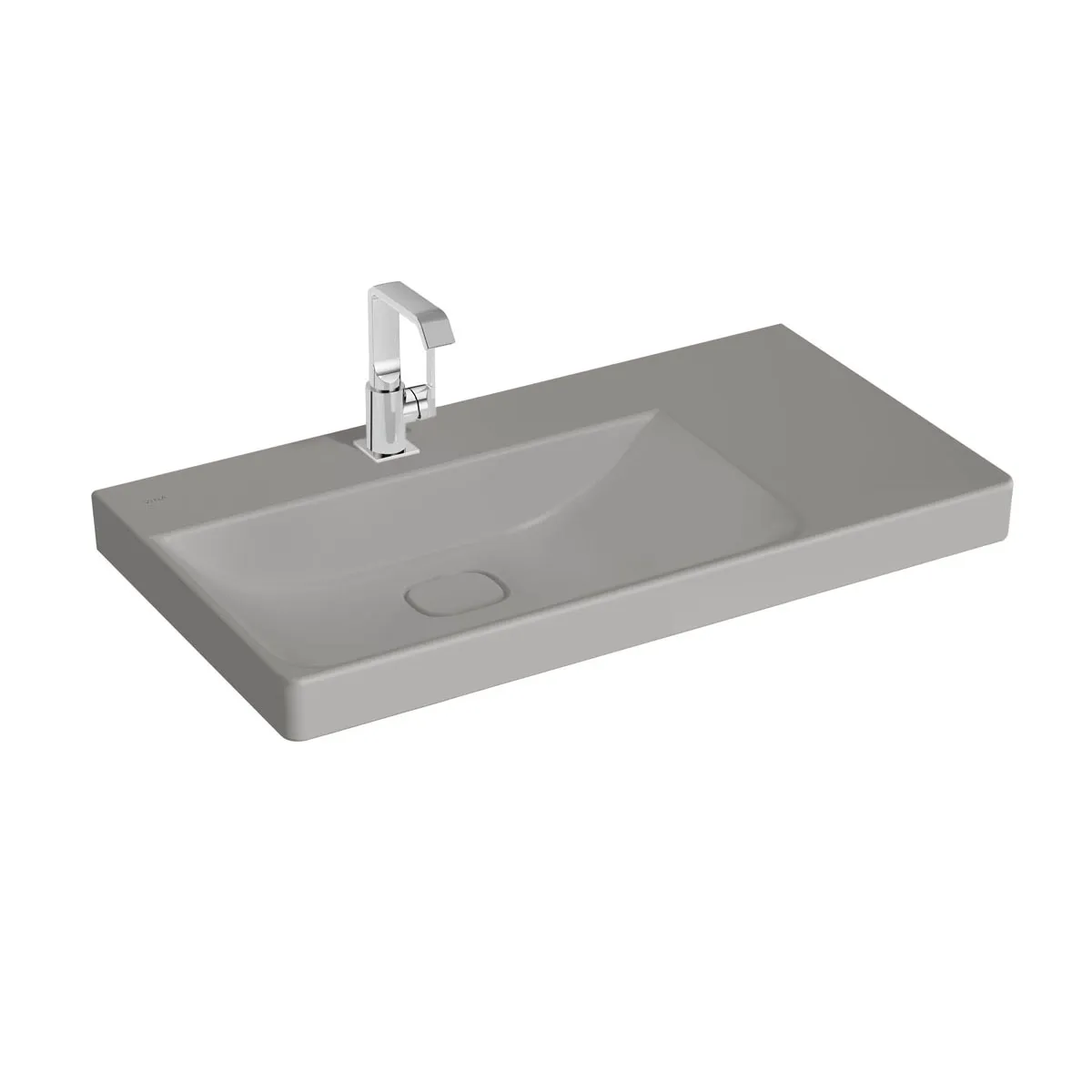 VitrA New Metropole Waschtisch wandgebunden rechteckig asymmetrisch 90 x 47 cm Becken links Ablage rechts mit Hahnloch ohne Überlaufschlitz Steingrau
