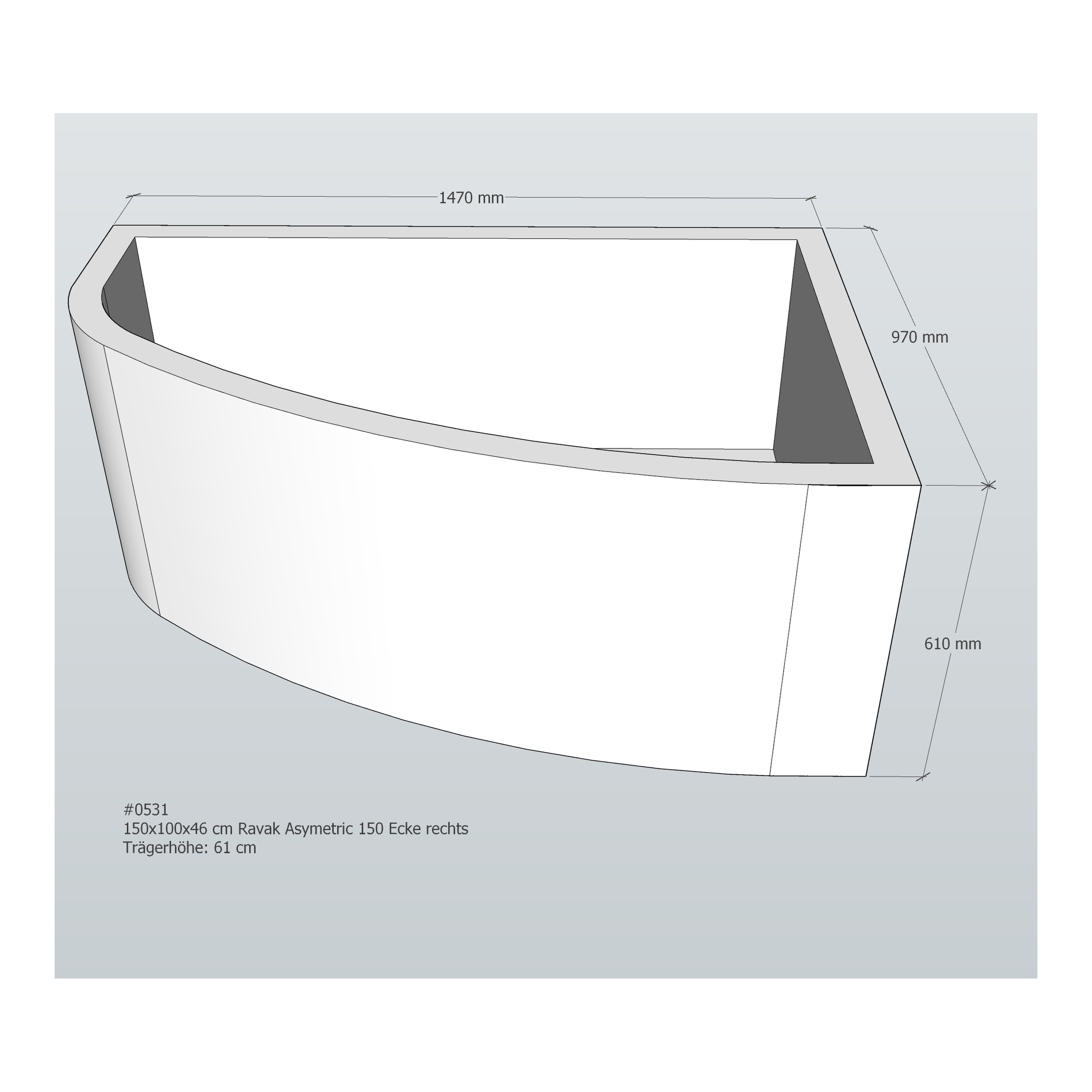 Badewannenträger für Ravak Asymetric 150 rechts 150 × 100 × 46 cm