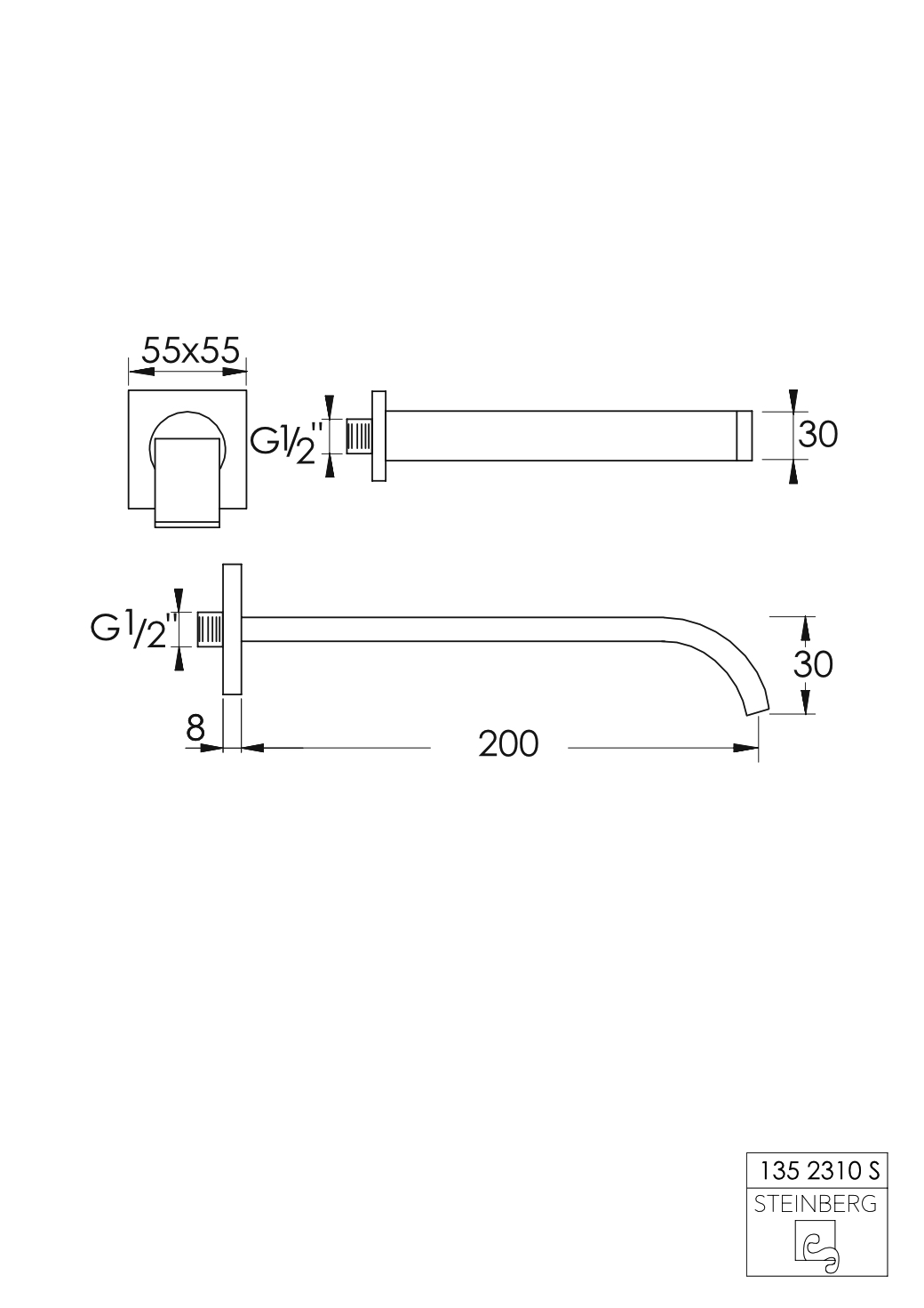 Serie 135 Auslauf für Wanne mit Schwallauslauf, Ausladung: 20 cm Serie 135 Auslauf für Wanne mit Schwallauslauf, Ausladung: 20 cm