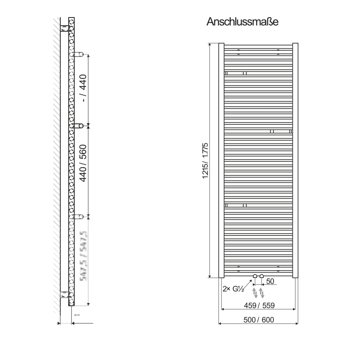 HSK Design-Heizkörper „Line Plus“ 60 × 177,5 cm in Weiß Mittelanschluss 8086178-04 - B-Ware 