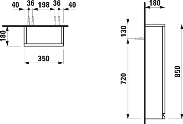 Laufen Hochschrank „PRO S“ 350 × 850 × 180 mm Weiß, Anschlag rechts