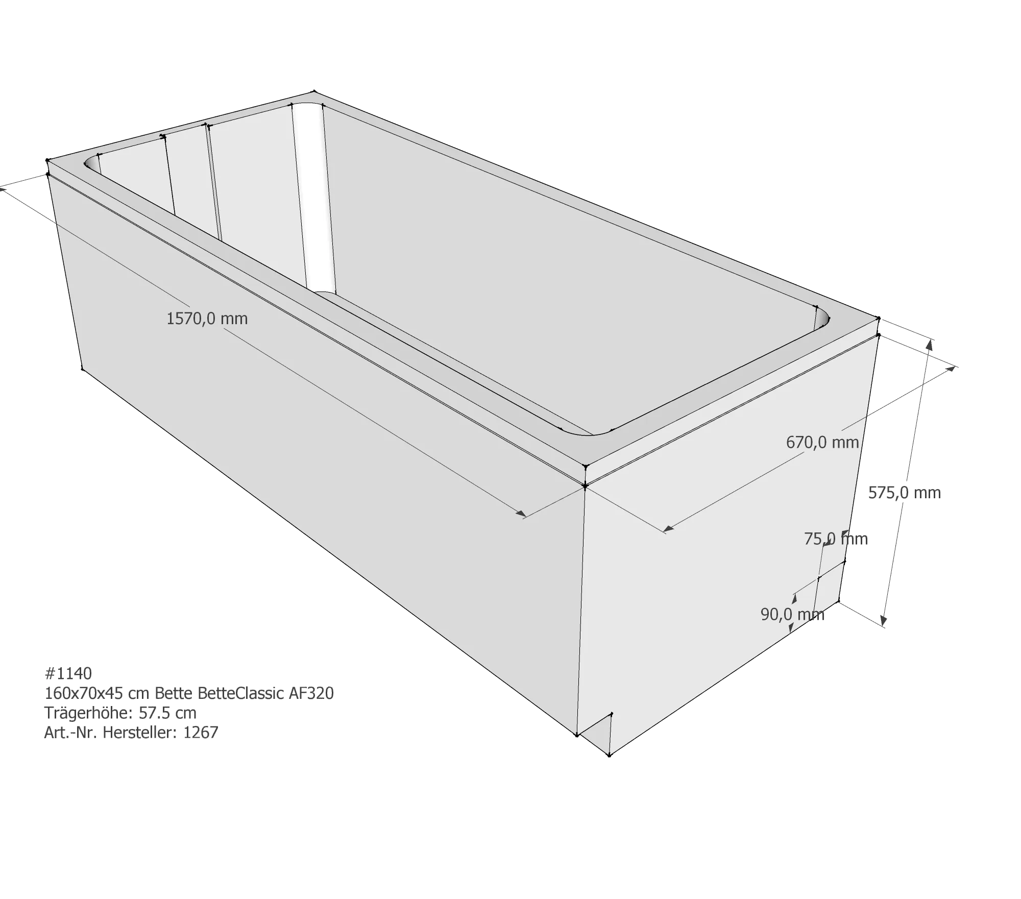 Badewannenträger für Bette Classic 160 × 70 × 45 cm Badewannenträger für Bette Classic 160 × 70 × 45 cm