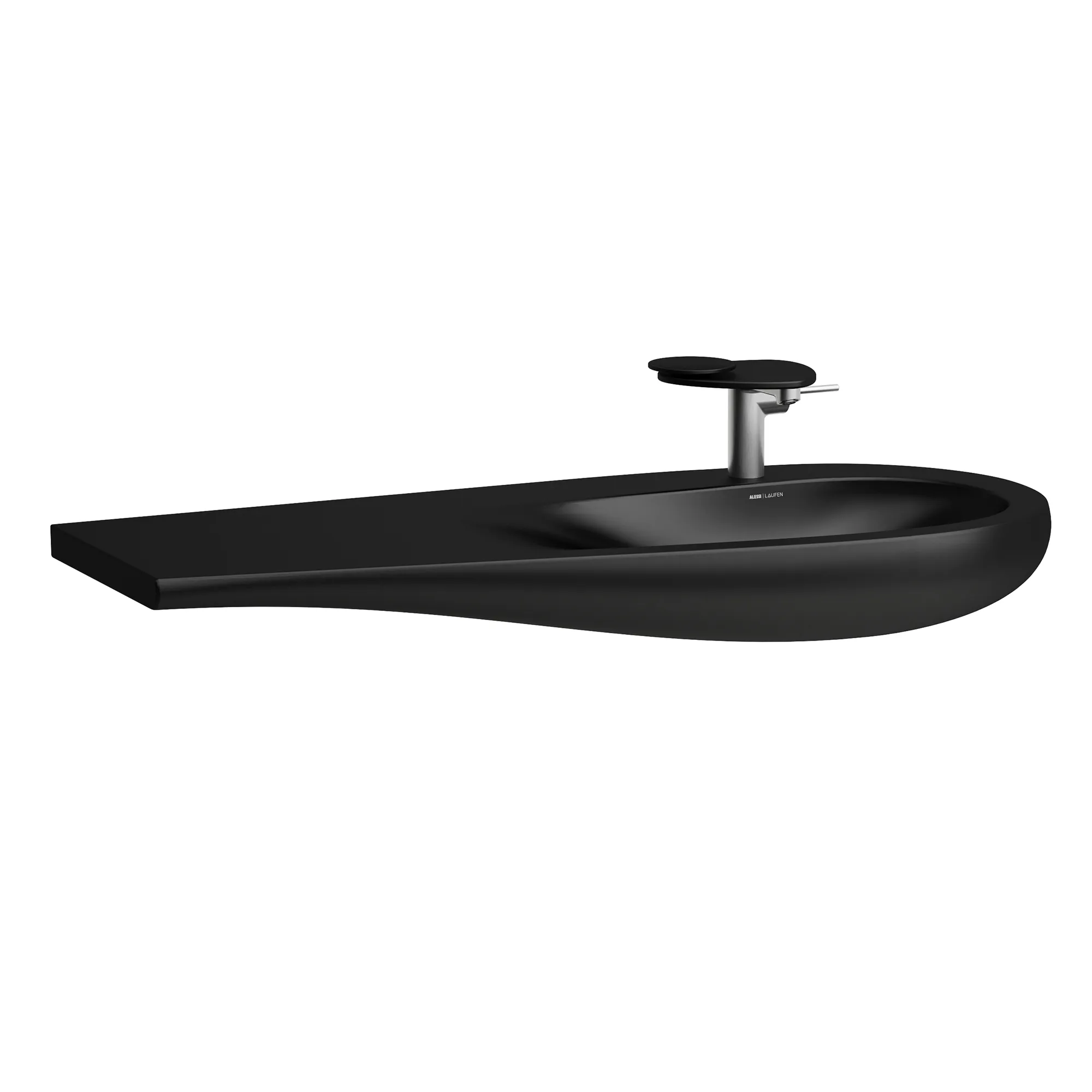 Laufen Möbelwaschtisch ILBAGNOALESSI, 1200x500 mm, 140 mm Höhe, Ablage links, schwarz matt Laufen Möbelwaschtisch ILBAGNOALESSI, 1200x500 mm, 140 mm Höhe, Ablage links, schwarz matt