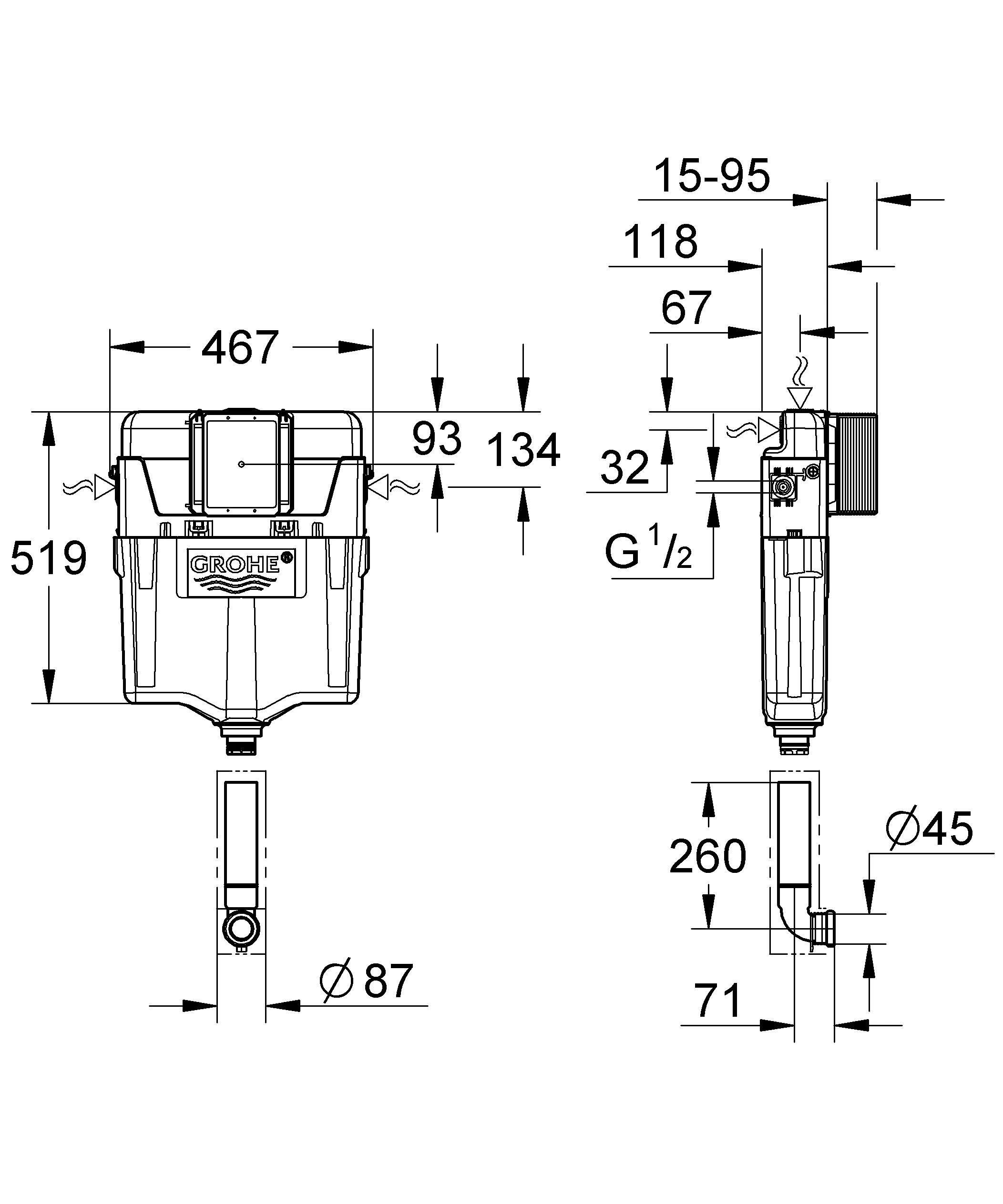 WC-Spülkasten GD 2 38661, 6l und 3l, 2 Mengen oder Start & Stopp