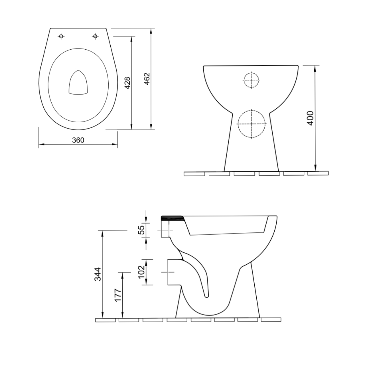 Stand-Tiefspül-WC 35,8 × 40 × 46,2 cm