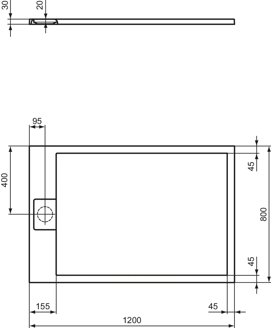 Ideal Standard Duschwanne „UltraFlatSi.life“ 80 × 120 cm in Carraraweiß
