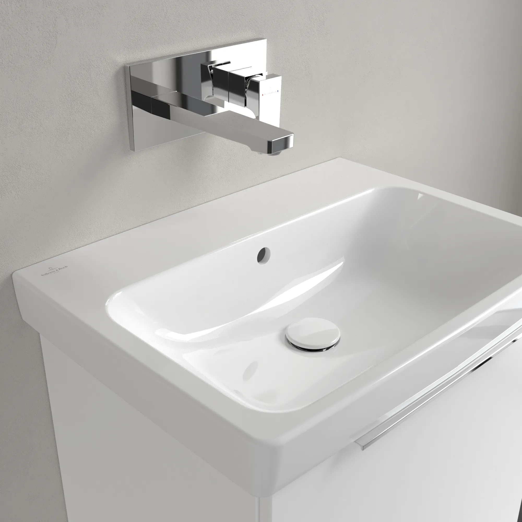 Villeroy & Boch Waschbecken „Architectura“ 600 × 445 × 165 mm, ohne Hahnlochbohrung, für Becken mittig in Weiß Alpin Villeroy & Boch Waschbecken „Architectura“ 600 × 445 × 165 mm, ohne Hahnlochbohrung, für Becken mittig in Weiß Alpin