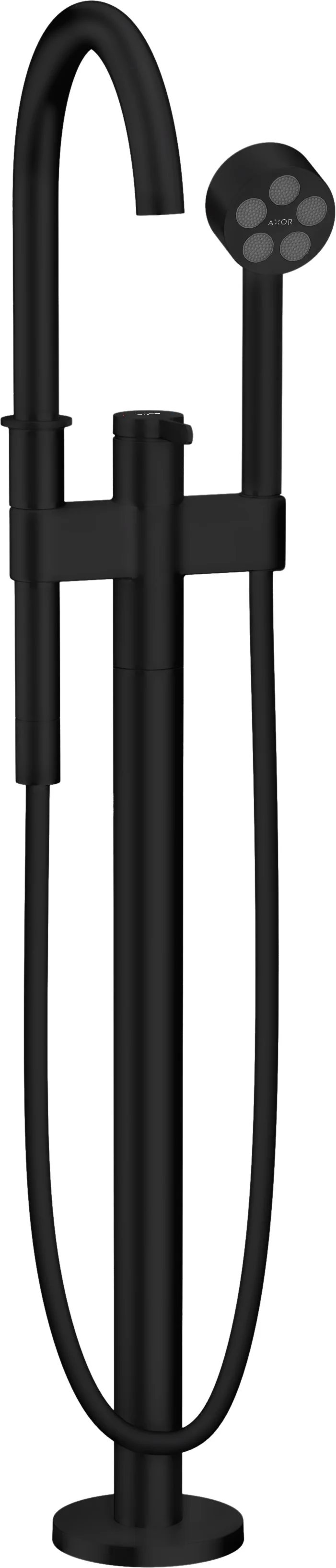 Hansgrohe AXOR One Wannenmischer bodenstehend mattschwarz, Ausladung 220 mm, Keramikmischsystem, PowderRain Handbrause Hansgrohe AXOR One Wannenmischer bodenstehend mattschwarz, Ausladung 220 mm, Keramikmischsystem, PowderRain Handbrause