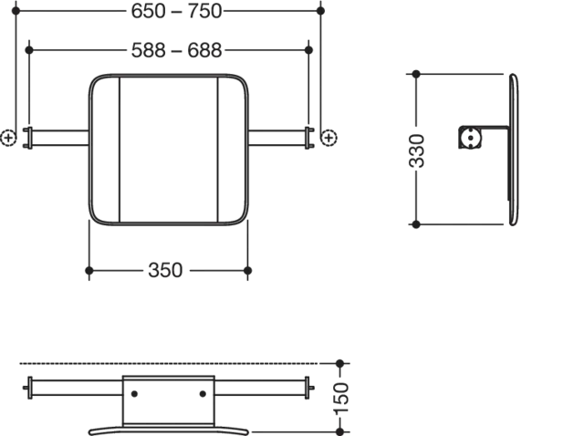 Rückenstütze des Systems 900, Anbindung aus Edelstahl, PVD, Lehne aus Kunststoff, weiß, Achsmaß von 588 bis 688 mm bauseits verstellbar, T: 150 mm, Montage an Stützklappgriffen, Design (A) des Systems 900, in Farbe CK (messing glänzend) Rückenstütze des Systems 900, Anbindung aus Edelstahl, PVD, Lehne aus Kunststoff, weiß, Achsmaß von 588 bis 688 mm bauseits verstellbar, T: 150 mm, Montage an Stützklappgriffen, Design (A) des Systems 900, in Farbe CK (messing glänzend)