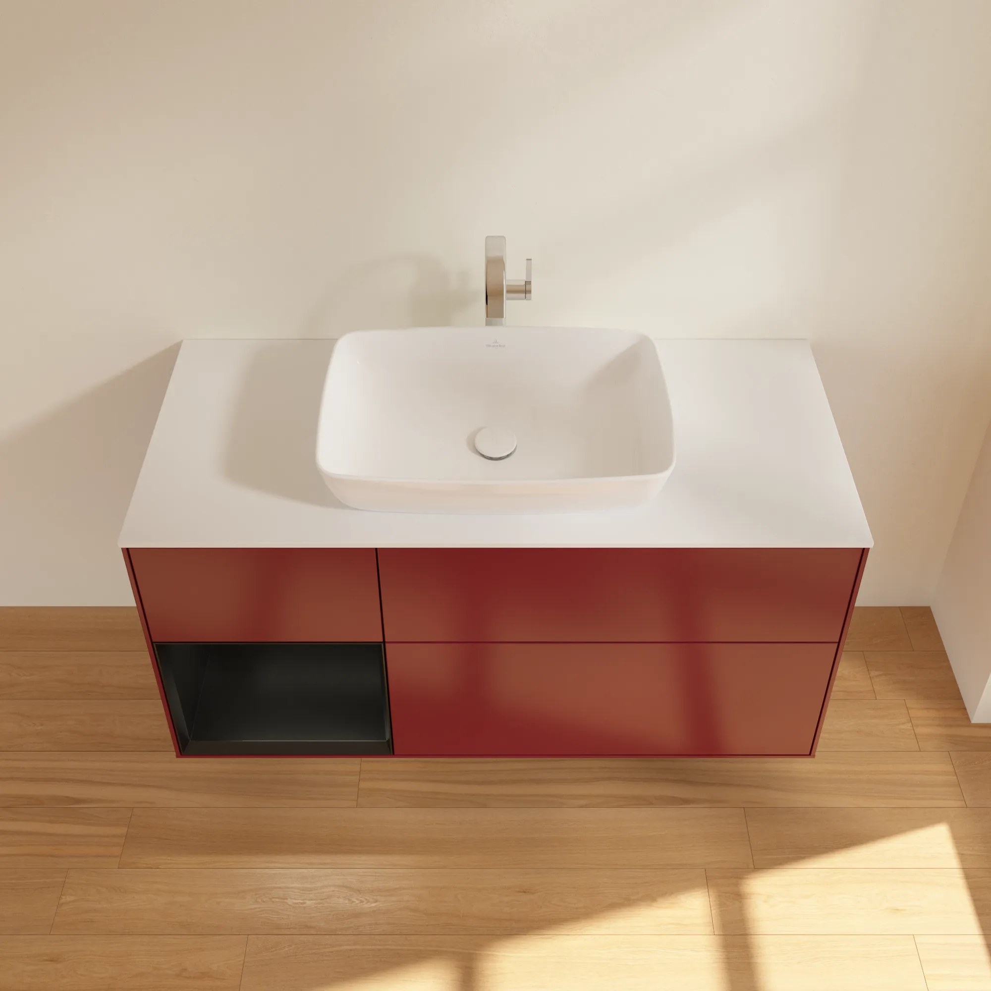 Villeroy & Boch Waschtischunterschrank „Finion“ für Schrankwaschtisch 1200 × 603 × 501 mm Peony Matt Lacquer, für Becken mittig, mit Hahnlochbohrung