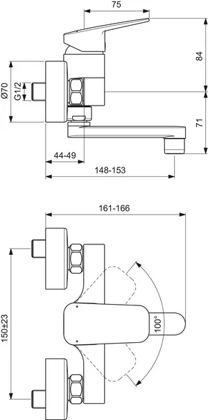 Ideal Standard Wand-Waschtischarmatur Ceraplan Ausladung 148mm Chrom Ideal Standard Wand-Waschtischarmatur Ceraplan Ausladung 148mm Chrom