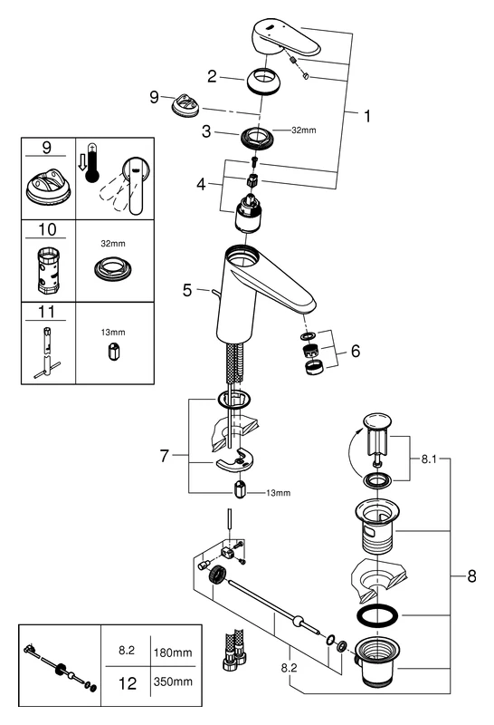 Einhand-Waschtischbatterie Eurodisc Cosmopolitan 23448_2, M-Size, Einlochmontage, Zugstangen-Ablaufgarnitur 1 1/4'', chrom