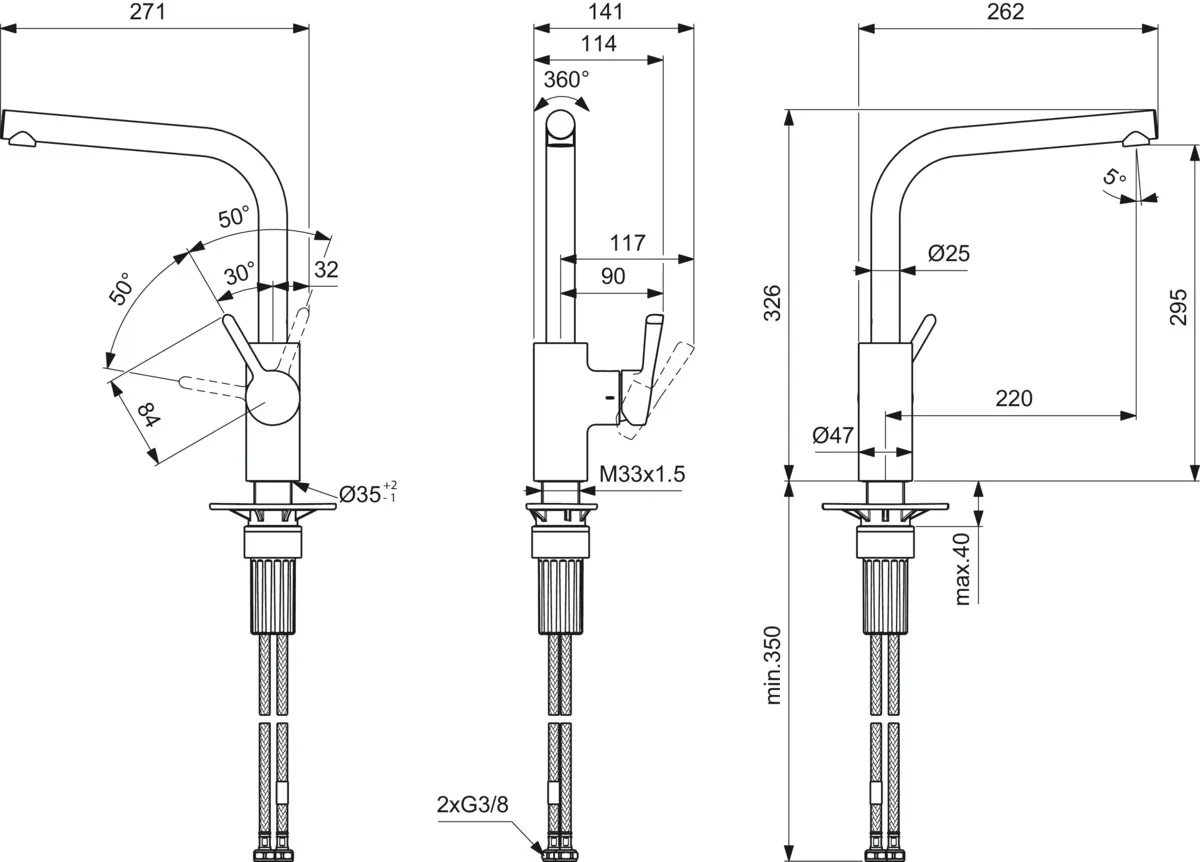 Ideal Standard Einhand-Küchenarmatur „Ceralife“ Ausladung 220 mm Ideal Standard Einhand-Küchenarmatur „Ceralife“ Ausladung 220 mm