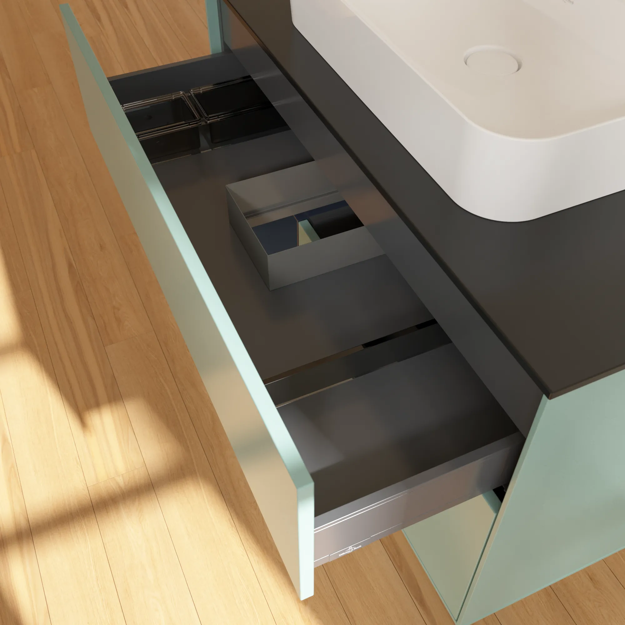 Villeroy & Boch Waschtischunterschrank „Finion“ für Schrankwaschtisch 1000 × 603 × 501 mm Olive Matt Lacquer, für Becken mittig
