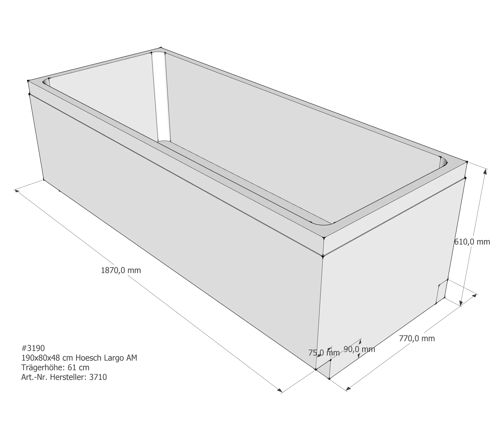Badewannenträger passend für Hoesch Largo 190 × 80 × 48 cm Badewannenträger passend für Hoesch Largo 190 × 80 × 48 cm