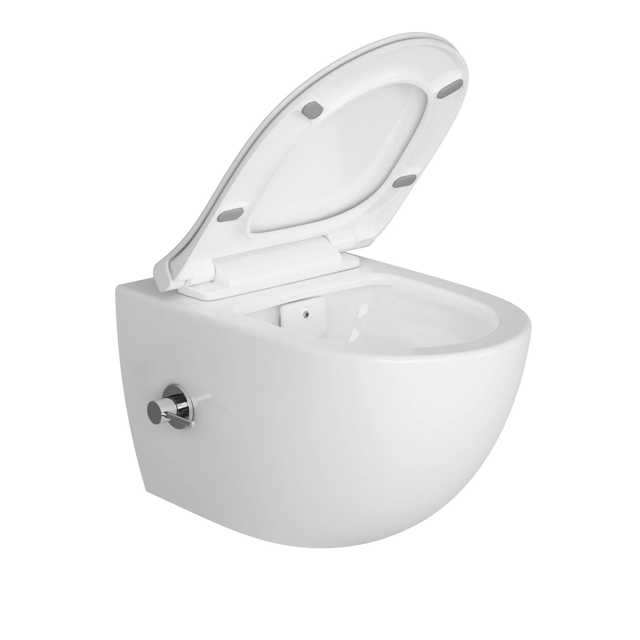 VitrA Aquacare Sento Wand-WC-Set inklusive WC-Sitz Slim mit Bidetfunktion ohne Spülrand mit integriertem Rohrunterbrecher und seitlicher Armatur 37 x 54 cm Weiß Hochglanz