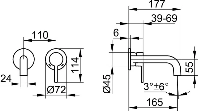 Plan blue Einhebel-Waschtischmischer UP für Wandmontage Ausladung 165 mm verchromt
