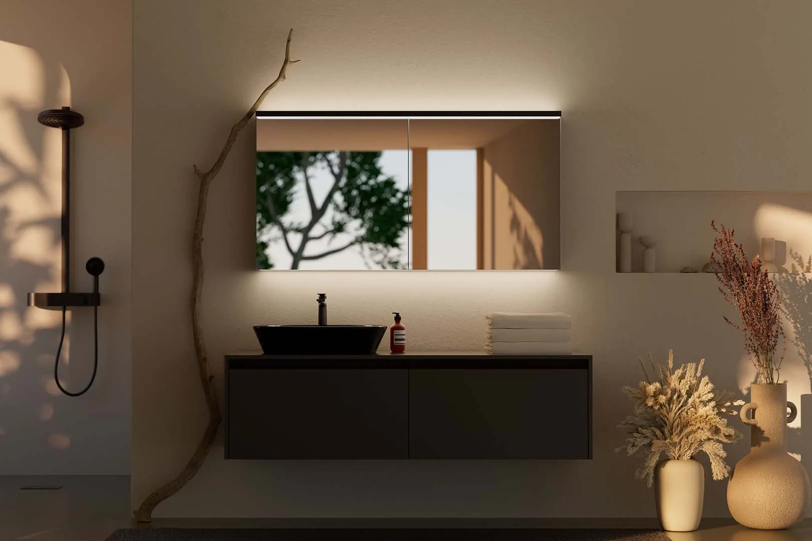 Schneider Spiegelschrank ALU1 140/2/TW - Schwarz matt, Aluminiumkorpus, Aufputz-/Unterputzmontage Schneider Spiegelschrank ALU1 140/2/TW - Schwarz matt, Aluminiumkorpus, Aufputz-/Unterputzmontage