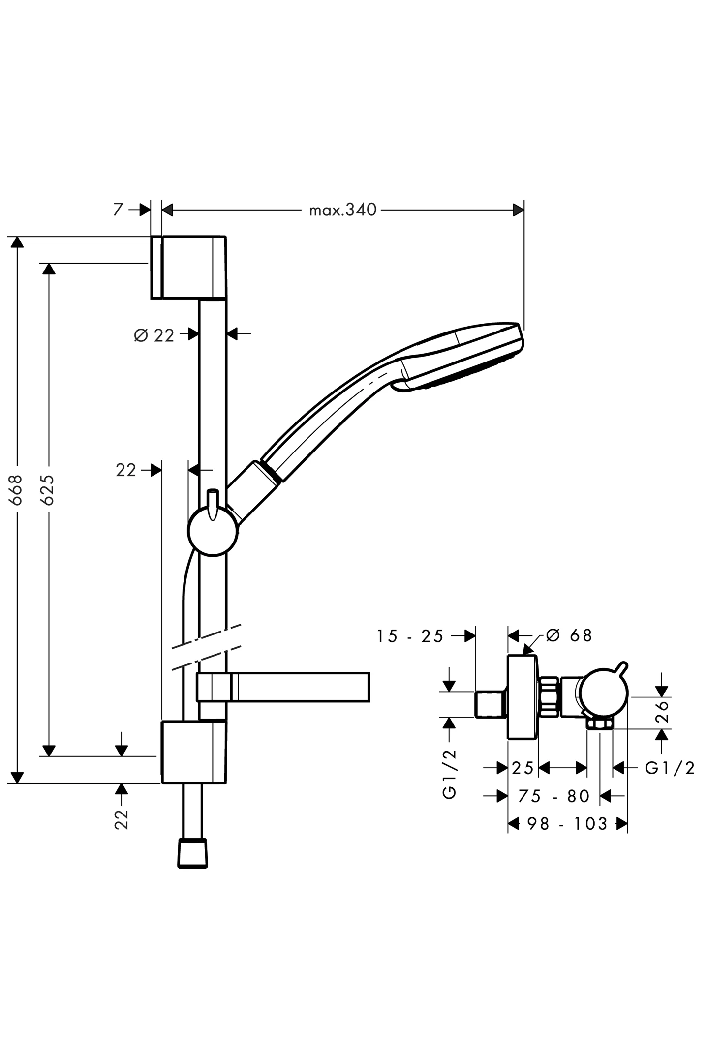 Brausenkombi Croma 100 Vario/Ecostat Comfort Unica'C 650mm Brausenkombi Croma 100 Vario/Ecostat Comfort Unica'C 650mm