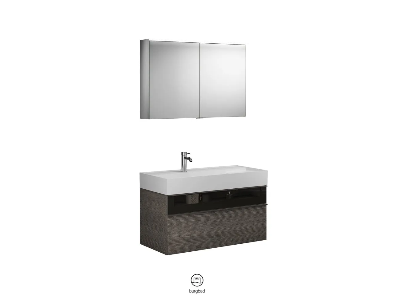 Burgbad Yumo Badmöbelset SFKZ102, Spiegelschrank mit Mineralguss-Waschtisch und -Unterschrank, Breite 1015 mm, Tiefe 470 mm